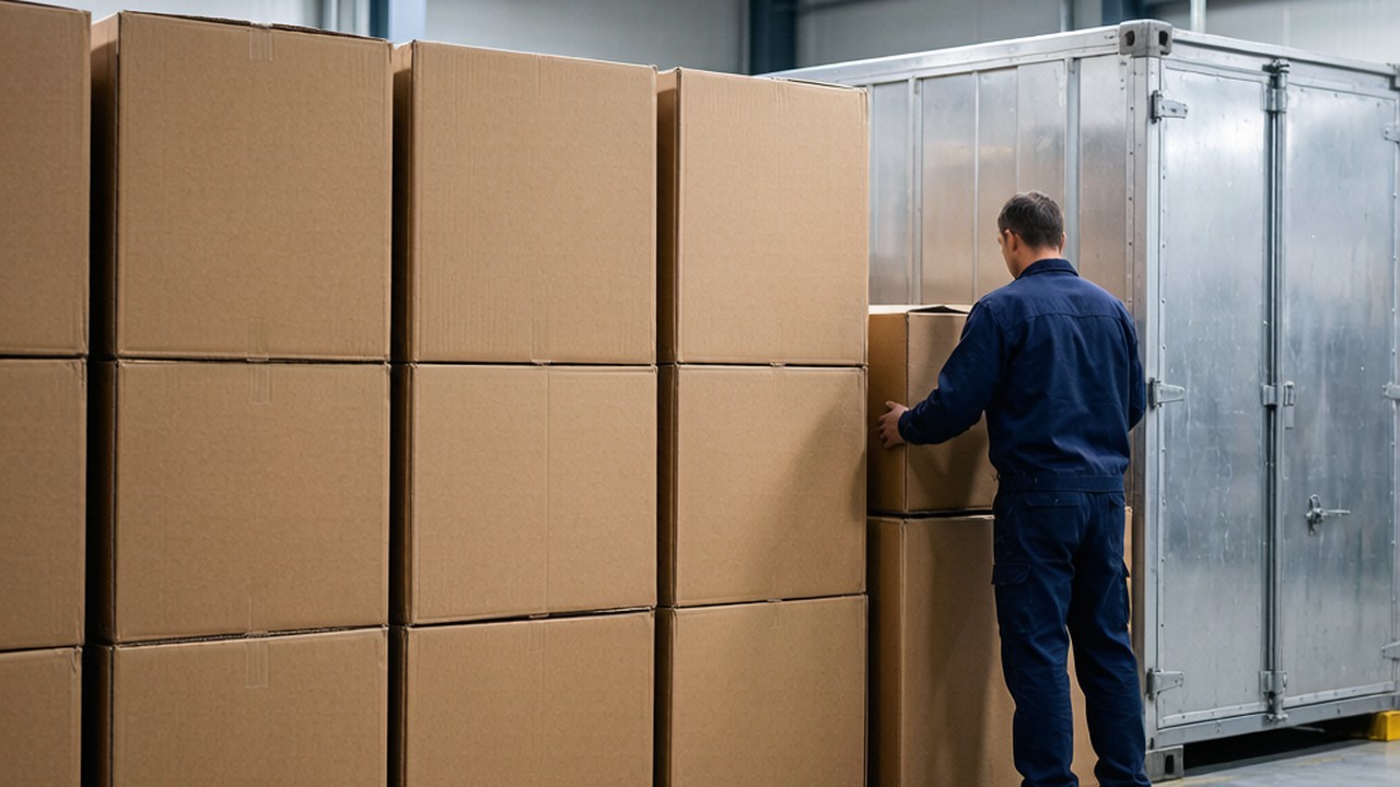 航空货站内码放的纸箱与航空集装箱板
