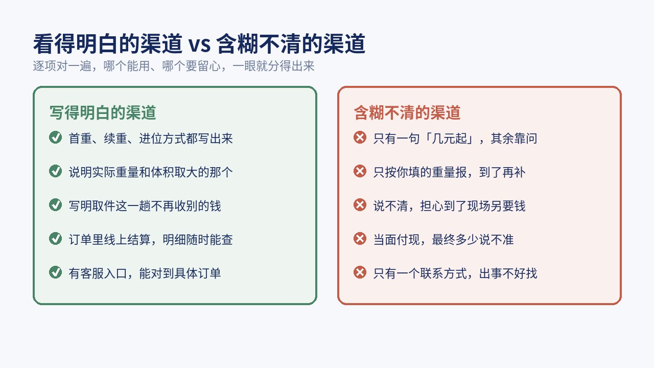 看得明白的渠道和含糊不清的渠道，逐项对照