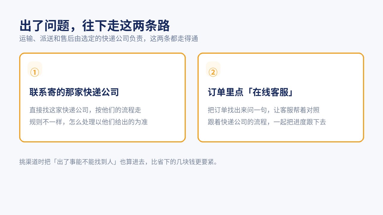 东西寄出去出了问题，直接联系快递公司，或在订单里找在线客服